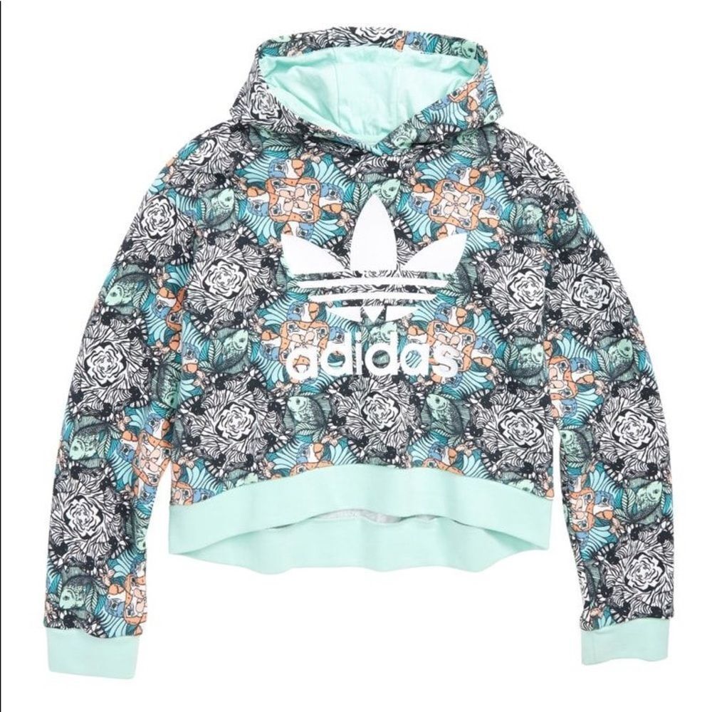 Adidas zebra animal print cropped hoodie